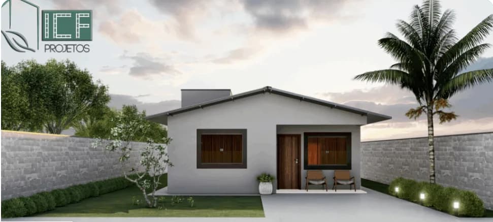 Render do Kit Casa 1, casa de 51,34 m² construída em sistema ICF