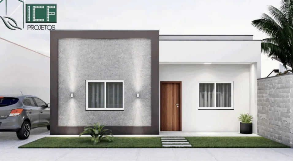 Render do Kit Casa 3, casa de 65 m² construída em sistema ICF