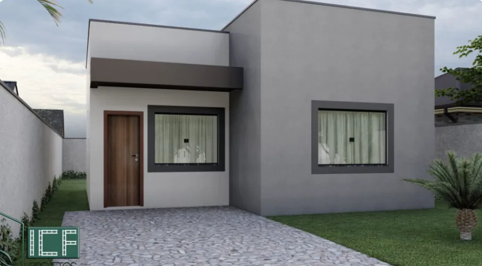 Render do Kit Casa 4, casa de 74,7 m² construída em sistema ICF