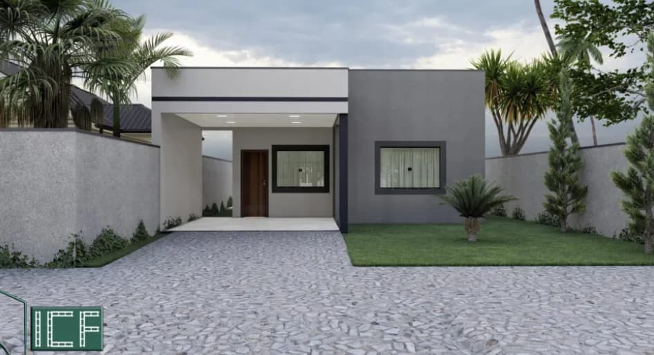 Render do Kit Casa 5, casa de 109,5 m² construída em sistema ICF